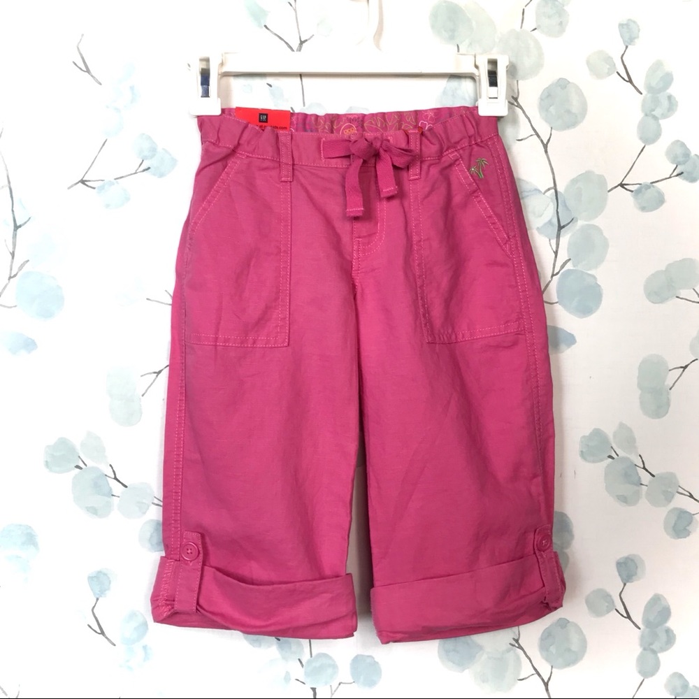 NWT GAP Kids Pink Bow Capri Crop Pants Green Palm Trees Adjustable Length NEW